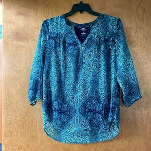 3/4 sleeve blue-green women’s blouse